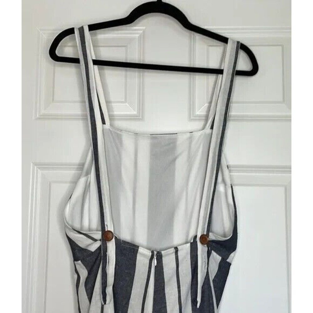 Peppermint Striped Wide Cropped Leg Open Back Linen Blend Jumpsuit White Sz L - Picture 3 of 9